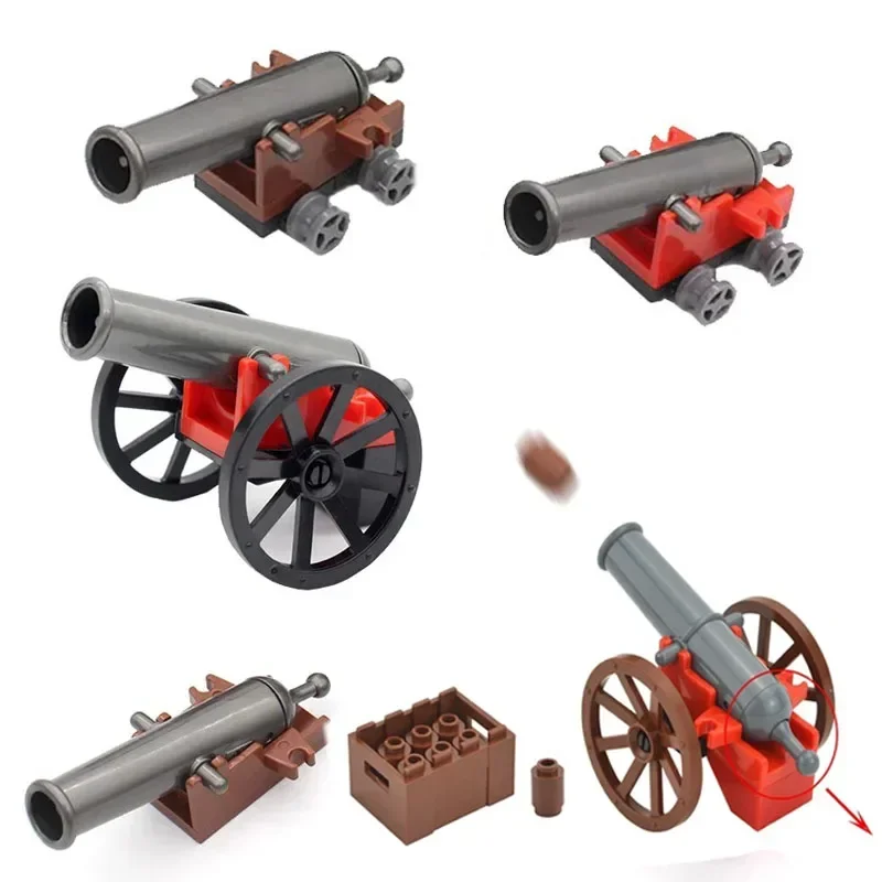 WW2 Weapon Cannon Shells for figure land force Pirate Shooting Cannons with Cannonballs Base Particles Military Brick Parts Toys