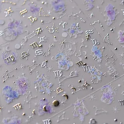 1 piece 5D hot stamping nail stickers high quality gold plated zodiac nail stickers gold and silver nail art decoration stickers