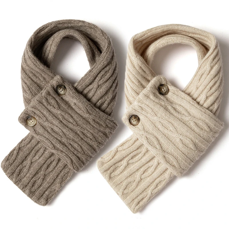 

Korean Autumn Winter Warm Knitted Scarf for Women Girls Soft Button Cross Patchwork Colors Scarves Lady Warm Neck Protection