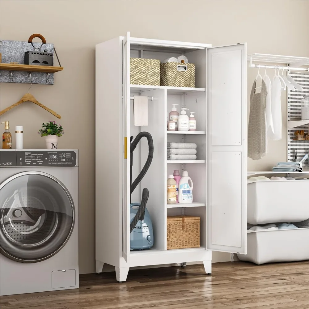 

Metal Combination Cabinet, Wardrobe Closet Cabinets with and Shelves, 71" Farmhouse Bedroom Armoire Closet with Hanging Ro