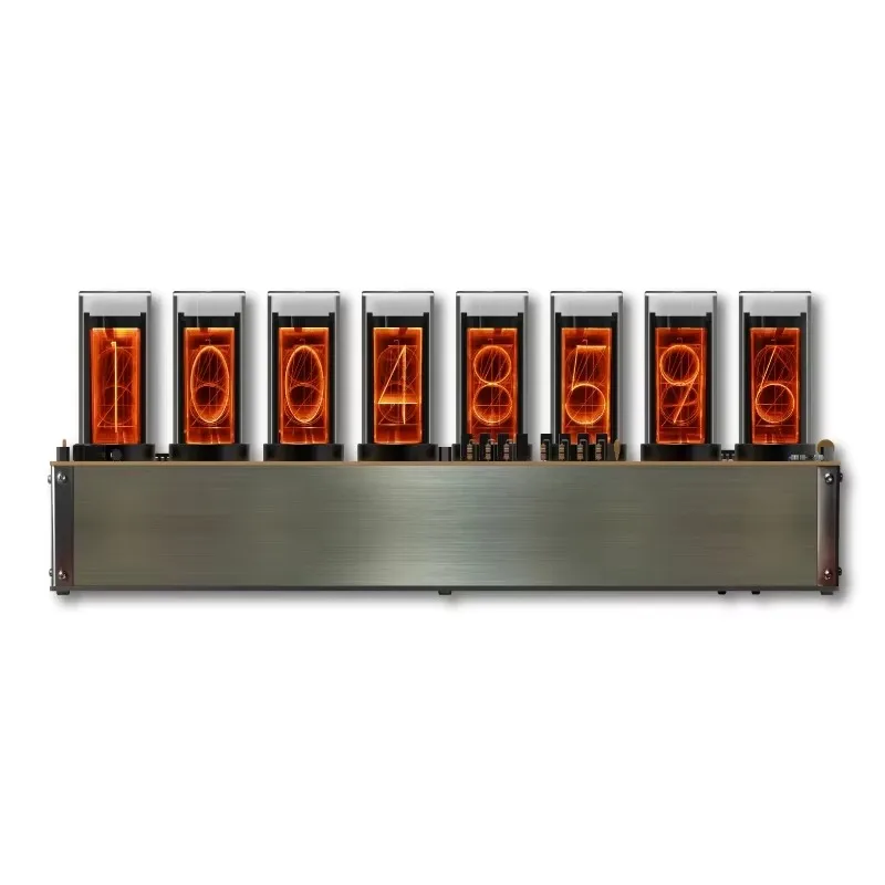 World Line Glow Tube Clock Pseudo Nixie Vintage Desktop Digital Table Clock Stainless Steel Handmade Gift Model Home Decoration