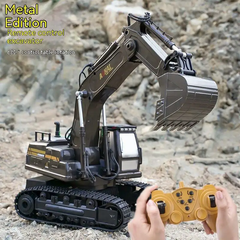 

2.4g 12-channel 1:16 Wireless Remote Control 680° Rotating Alloy Bucket Light Music Crawler Excavator Model Children's Toy Gift.