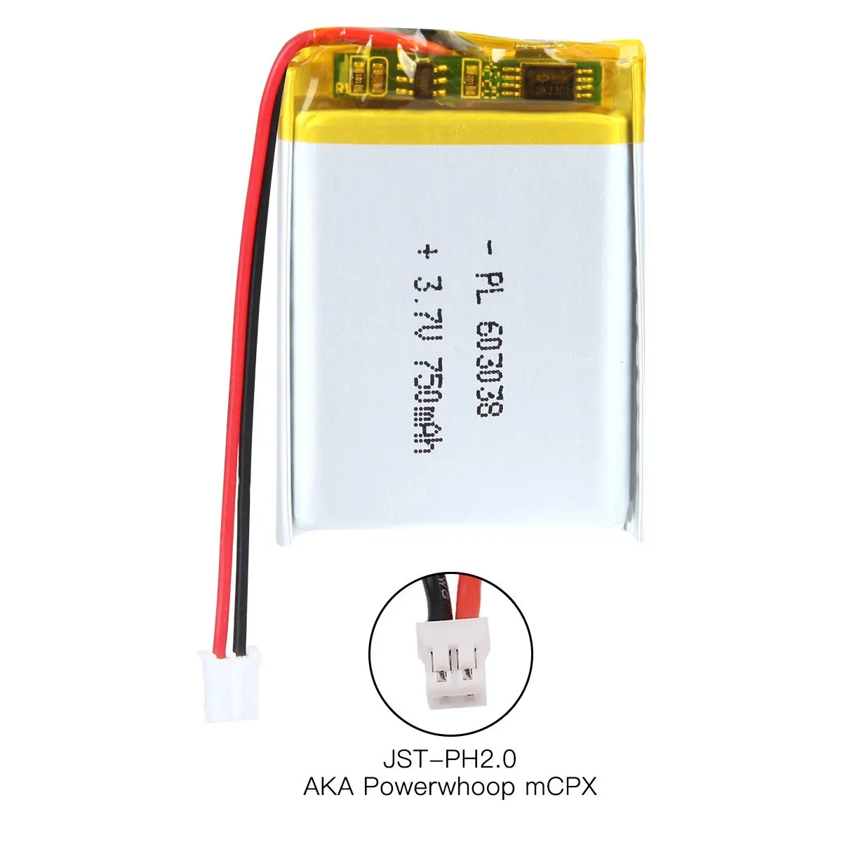 603038 충전식 리포 배터리, 길이 40mm, 3.7V, 750mAh