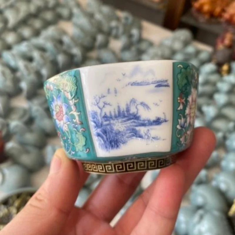 

3,1-дюймовый китайский фарфор с цветной эмалью Цзиндэчжэнь, 100 мл, шестисторонняя чашка для воды Hill