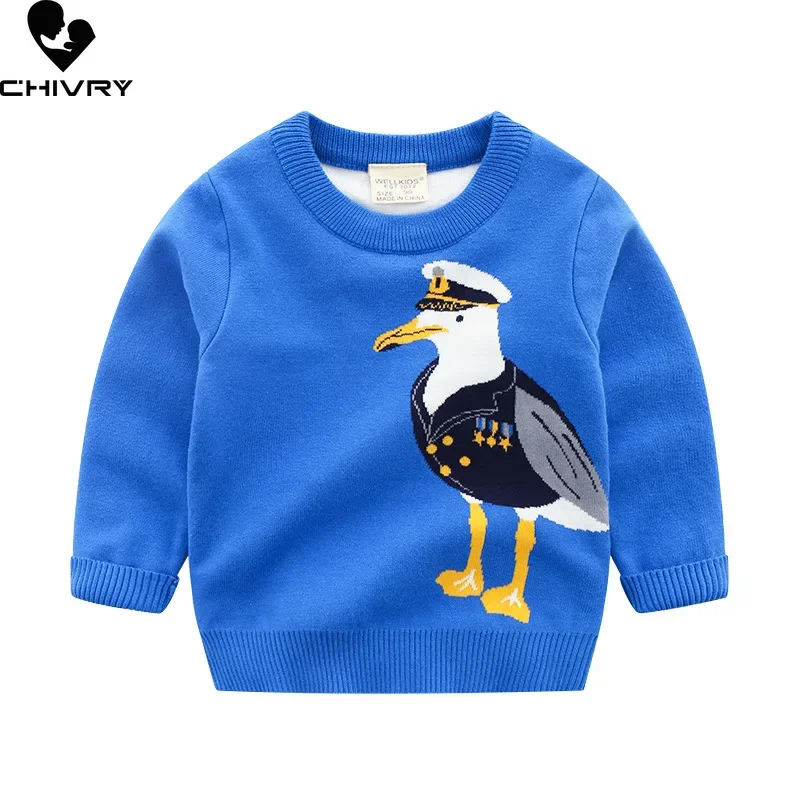 New 2023 Kids Children Pullover Sweater Autumn Winter Boys Cute Cartoon Jacquard O-neck Knitted Jumper Sweaters Tops Clothing