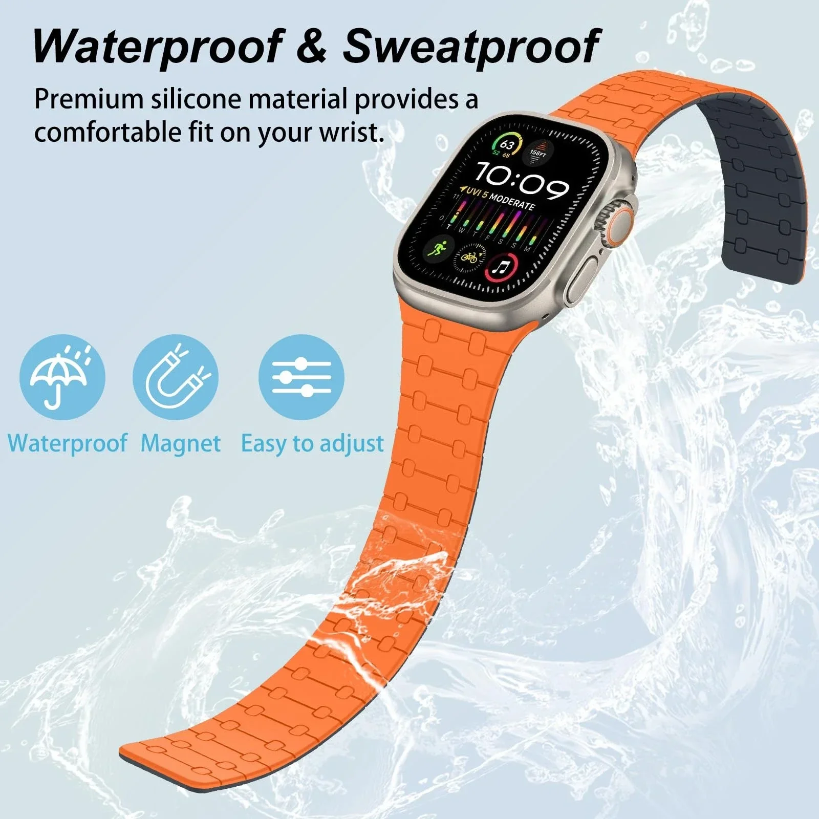 Силиконовый магнитный ремешок для Apple Watch Band Ultra2 49 мм 44 40 мм 42 мм 46 45 мм Браслет для IWatch Series 10 9 8 7 6 SE 5 4 38 мм