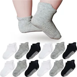 6 Pairs/lot 0 to 5 Years Anti-slip Non Skid Ankle Socks With Grips For Baby Toddler Kids Boys Girls All Seasons Cotton Socks