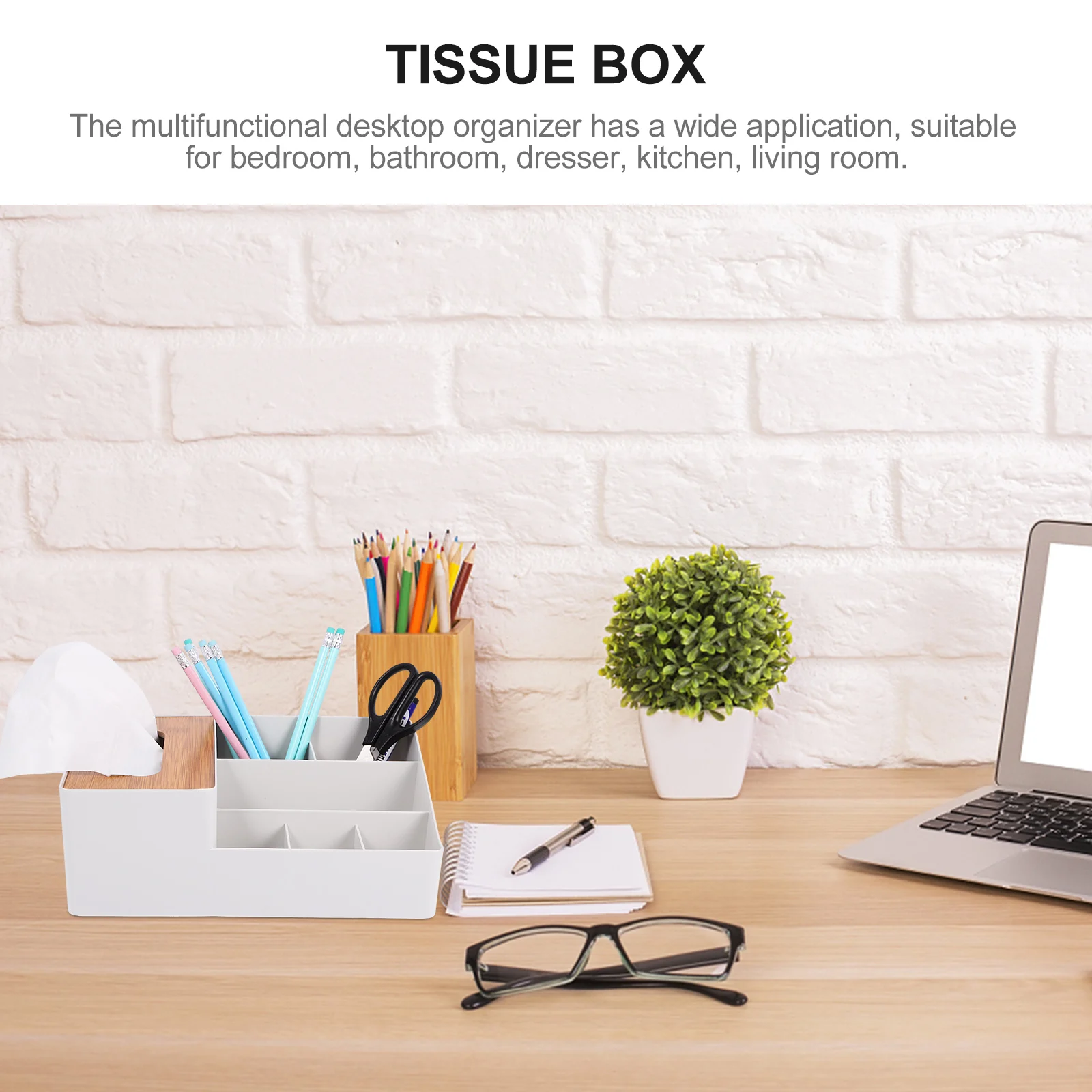 

Multifunctional Bamboo Desktop Organizer Box Tissue Holder Storage Container For Living Room Bedroom Remote Control Pen Holder