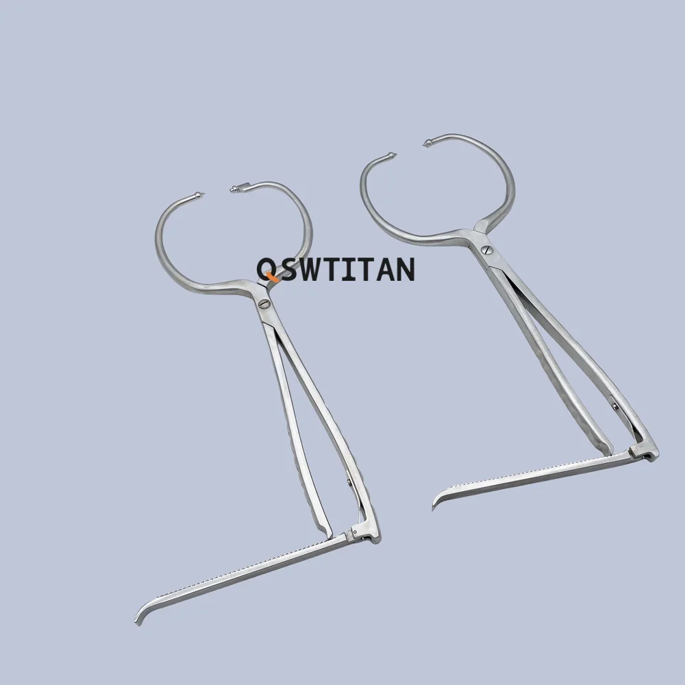 Specialized Orthopedic Tibial Reduction Forceps Paired with Bone Forceps and Compression Ring Holding Clamps