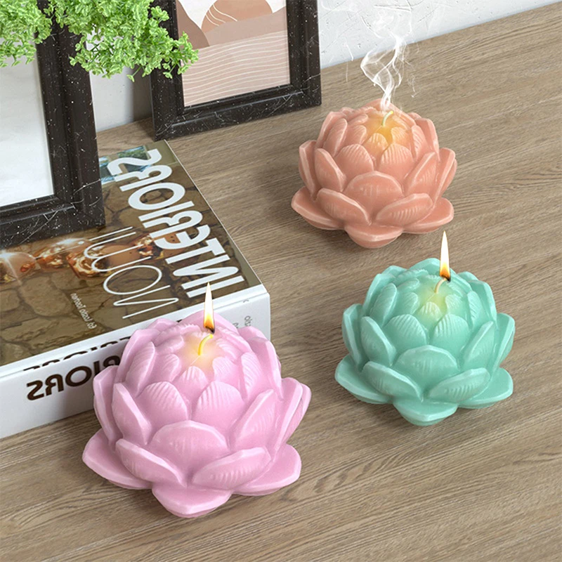 3D Lotus Silicone Mold Jar DIY Aromatherapy Candle Mould Pot Handmade Jewelry Storage Box Making Concrete Candle Jar Planter