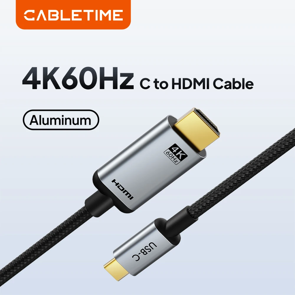 CABLETIME 4K 60Hz Thunderbolt 3 Video Adapter USB-C to HDMI Cable for MacBook Air Samsung iPhone 17 Type-C Laptop TV