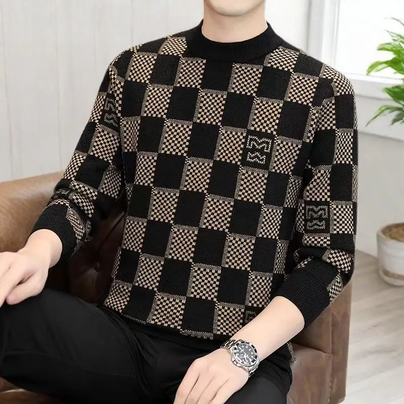 

Autumn Winter Men's Velvet Base Warm Autumn Fashion Half-high Neck Sweaters