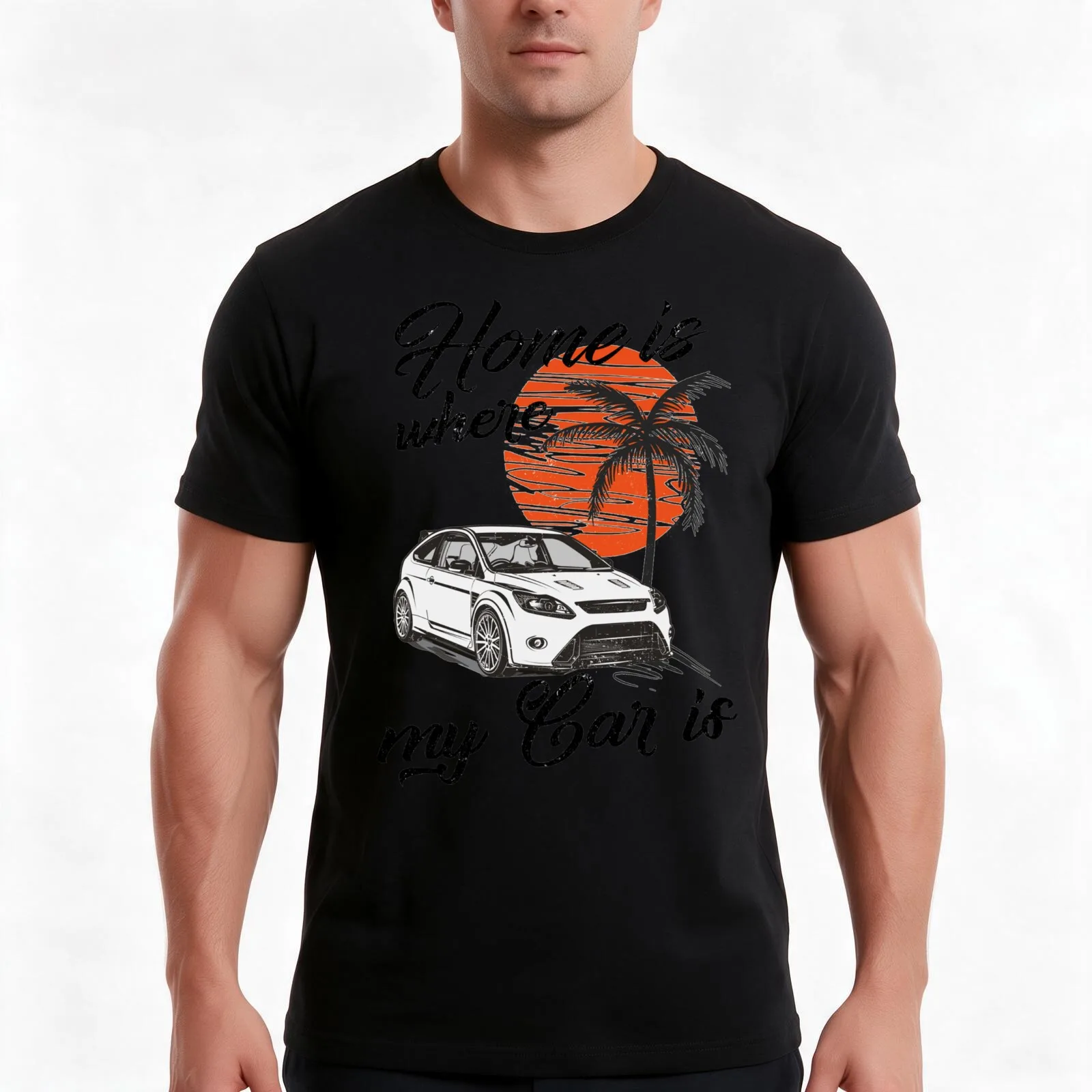 Focus 2 RS _amp_ quot_ home is where my car is _amp_ quot_ T-Shirt, Summer Casual Cotton Tee, Oversized Streetwear Tops