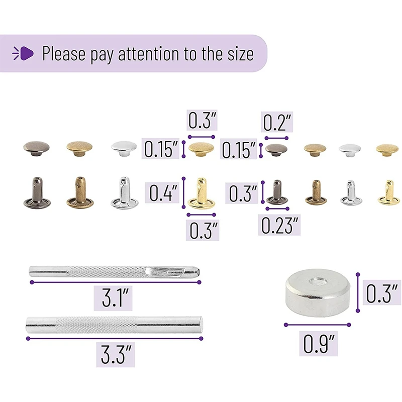 Leren Klinknagelset, 4 Kleuren, 2 Maten, 240 Stuks, Buisvormige Metalen Studs Met Bevestigingsgereedschap, Dubbele Kap Klinknagels, Klinknagels Voor Leer