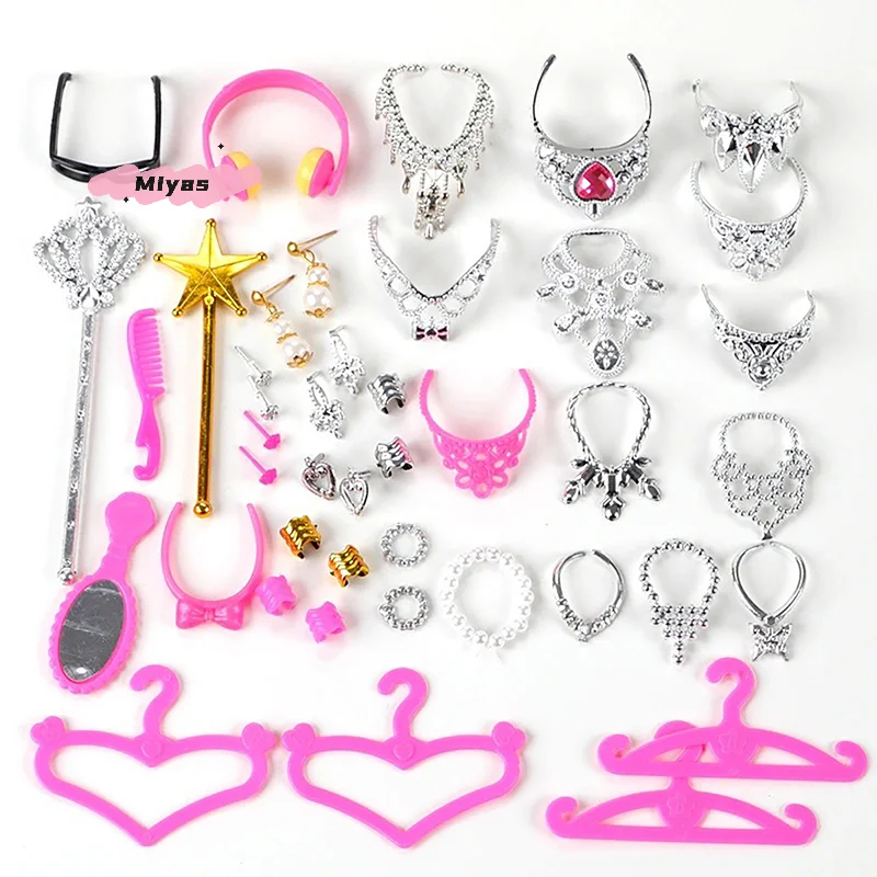 20Pcs Universal Dollhouse Fashion Jewelry Set with Earrings Bracelets And Crown for 1/6 Scale Dolls Girls' DIY Decoration Toy