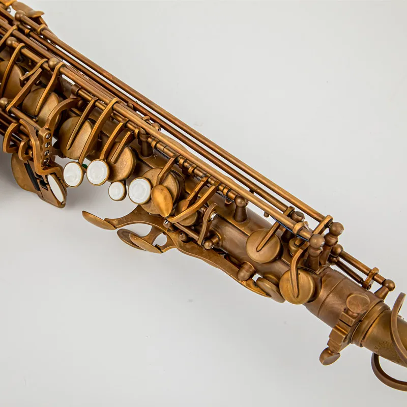 الفرنسية فريدة من نوعها الرجعية ألتو ساكسفون جديد النحاس العتيقة النحاس Eb لحن E آلة موسيقية مسطحة ساكس مع علبة المعبرة