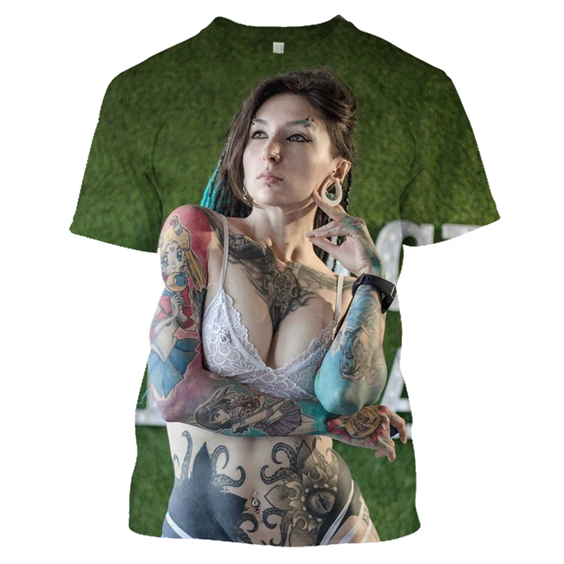 Hawaii Sandy Beach FashionT Shirt Bikini Naked Model BBW T-shirt 3D Printed Women Top Tee Sexy Swimsuit Hentai Girl Short Sleeve