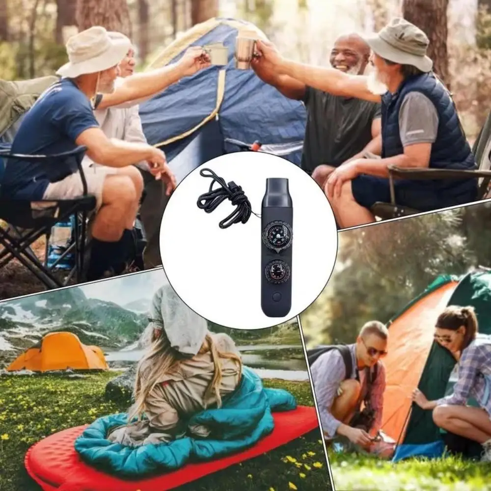 5-in-1 صفارة إنقاذ الطوارئ متعددة الوظائف مصباح يدوي في الهواء الطلق صفارة إنقاذ البوصلة عالية ديسيبل #4