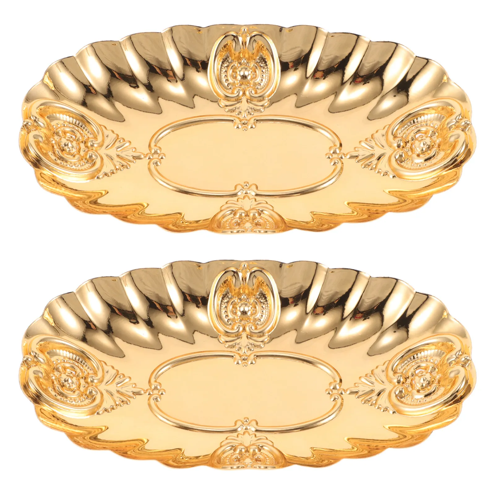 

2Pcs Vintage Carved Iron Jewelry Tray Elegant Metal Trinket Dish for Rings Necklaces Bracelets Desktop Vanity Bathroom