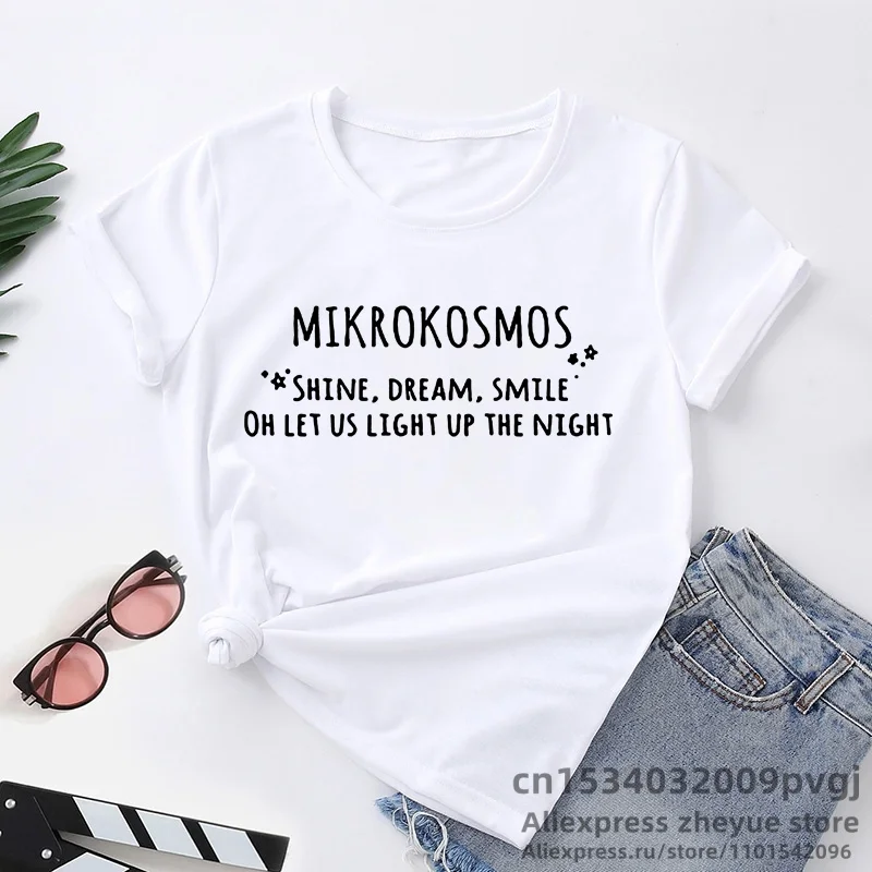 Women Fashion Kpop Mikrokosmos T-Shirt Casual Summer Short Sleeve Letter Printed Korean Fashion Map of The Soul T Shirt