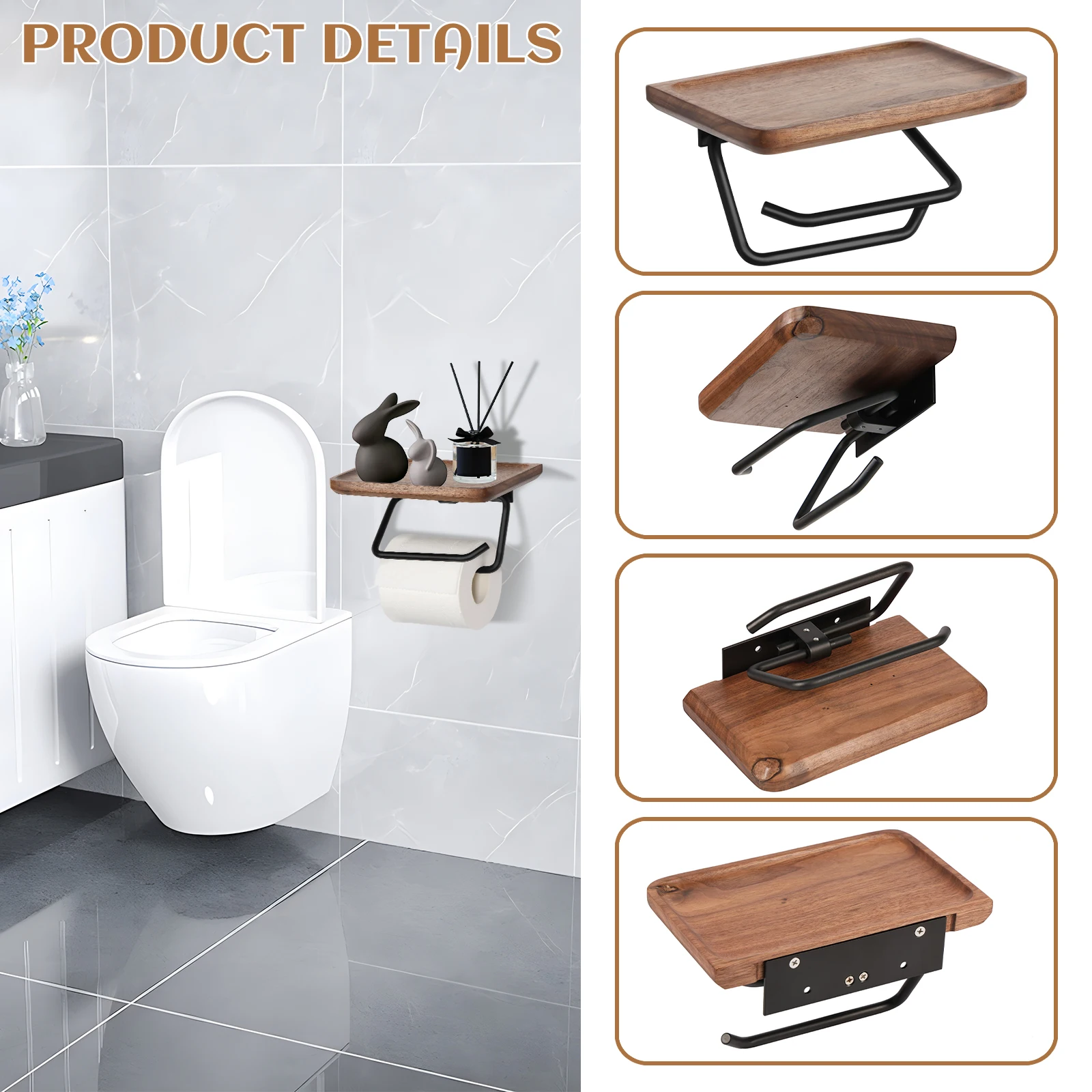 Paper Towel Holder Self Wood Adhesiv No-Punch Wall Mount Kitchen Bathroom Toilet Roll Paper Hook Storage Shelf Easy-Install