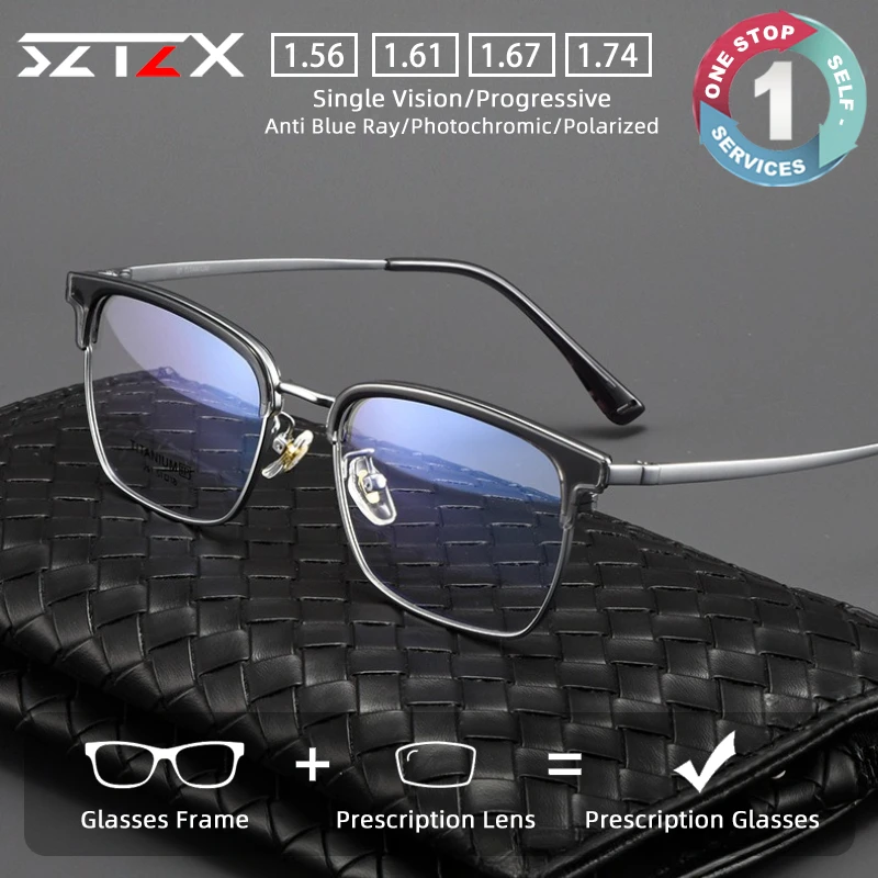 

SZTZX Minimalist Vintage Titanium Prescription Glasses Anti Blue Light Eyebrow Frame Myopia Glasses Progressive Reading Eyewear