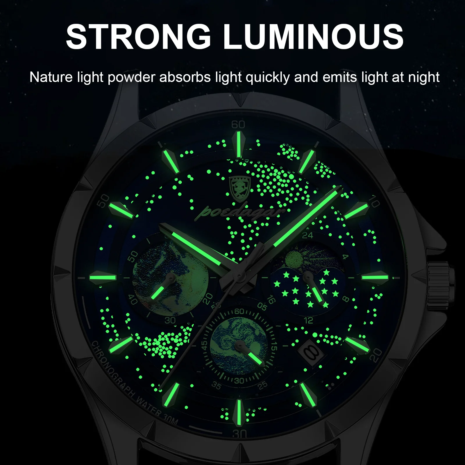 POEDAGAR Luxury Man Wristwatch Business Starry Sky Quartz Men Watch Waterproof Luminous Chronograph Date Men\'s Watches Leather