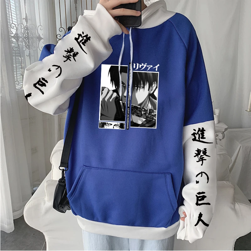 Anime Attack On Titan Levi Graphic Hooded Plus Size Hoodie Men Women Patchwork Sweatshirts Harajuku Autumn Warm Streetwear