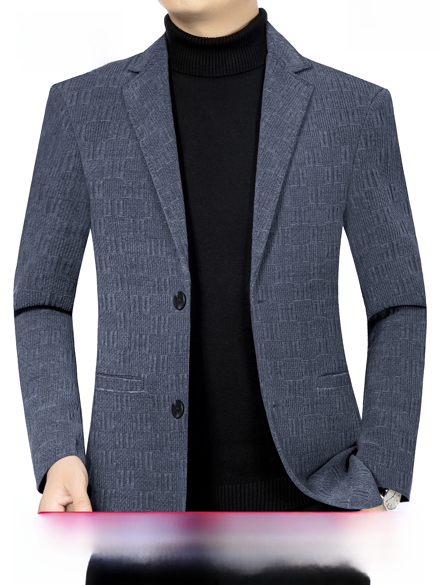 Soft Thick Geometric Texture Men's Suit Casual Style Fall Winter New Arrival Flat Collar Business Casual Polyester Fiber