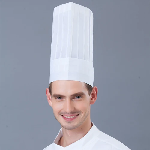Imagen 1 del producto Gorros de Chef desechables blancos de 20 piezas, gorros de cocina no tejidos, ropa de trabajo de servicio de comida para Chef de restaurante y personal de cocina