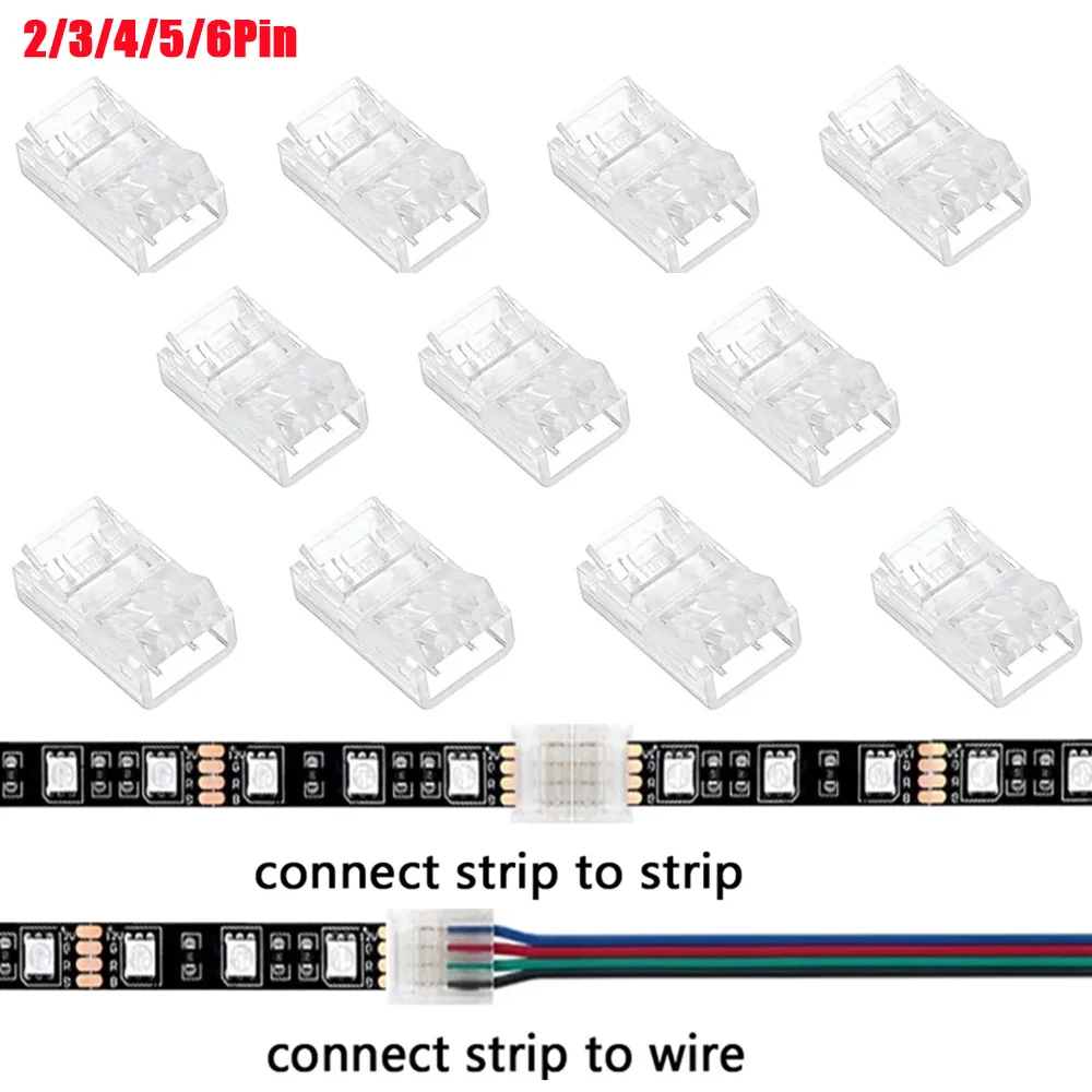 Solderless Connector for Single Color RGB, WS2812B,WS2811, Rgbcct, Rgbw, CCT LED Light Strip, Wire Quick Connectors 2/3/4/5/6Pin