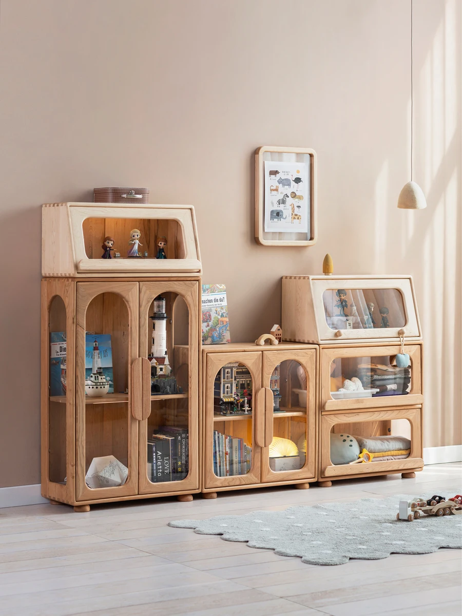 Display Cabinet Double-Door Solid Wood Hand Cabinet Youth Locker Bookcase