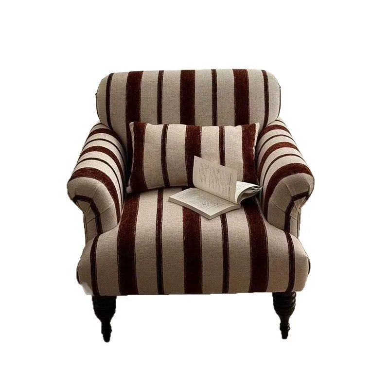 Retro sofa chair, French fabric stripe bed and breakfast living room bedroom single leisure sofa