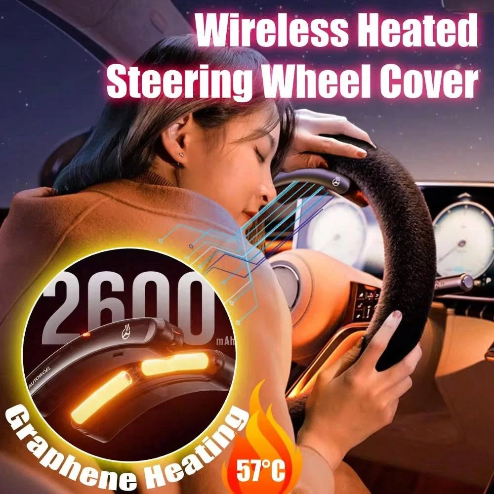 Steering Wheel Cover Graphene Wireless Heated Winter Plush Car Universal Grip Handle Cover Automotive Interior Cars Accessories