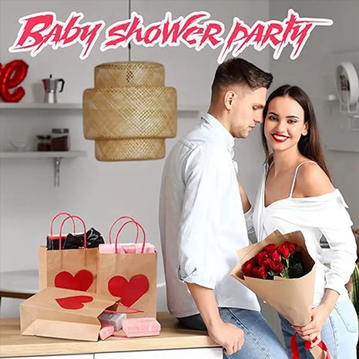 morning M 24 Pcs Valentines Day Gift Bags, Candy Bags Goodie Bags with Handles Heart Love Paper Bags for Wedding and Valentine