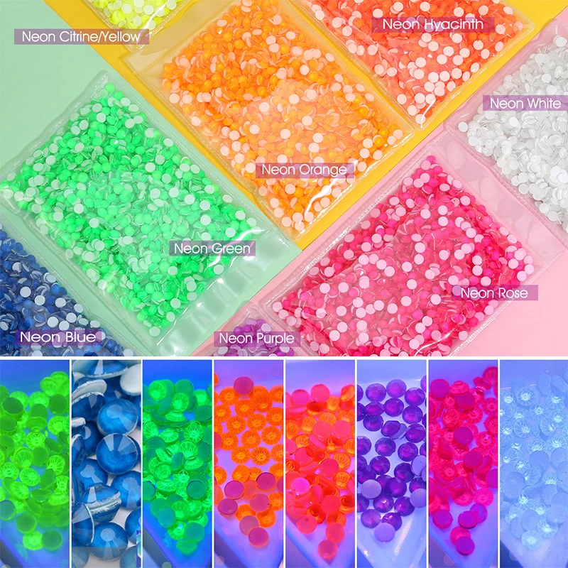 QIAO SS6-SS30 Hochwertige Neon-Strasssteine ohne Hotfix-Befestigung, Flache Rückseite, Kristall-Glitzersteine für DIY-Nagelkunst-Dekorationen – Detail 5