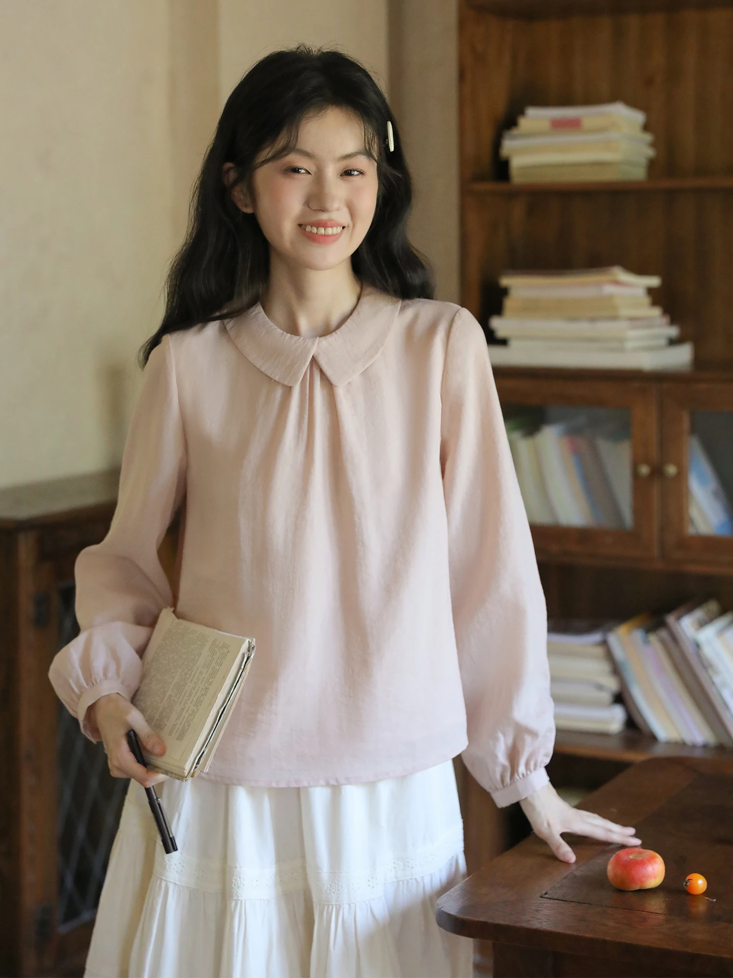 

Nesoulum Pink Lyocell Linen Long Sve Women's irt Loose Fit Overhead Spring Artistic Vintage Sle Comfortable Breathable