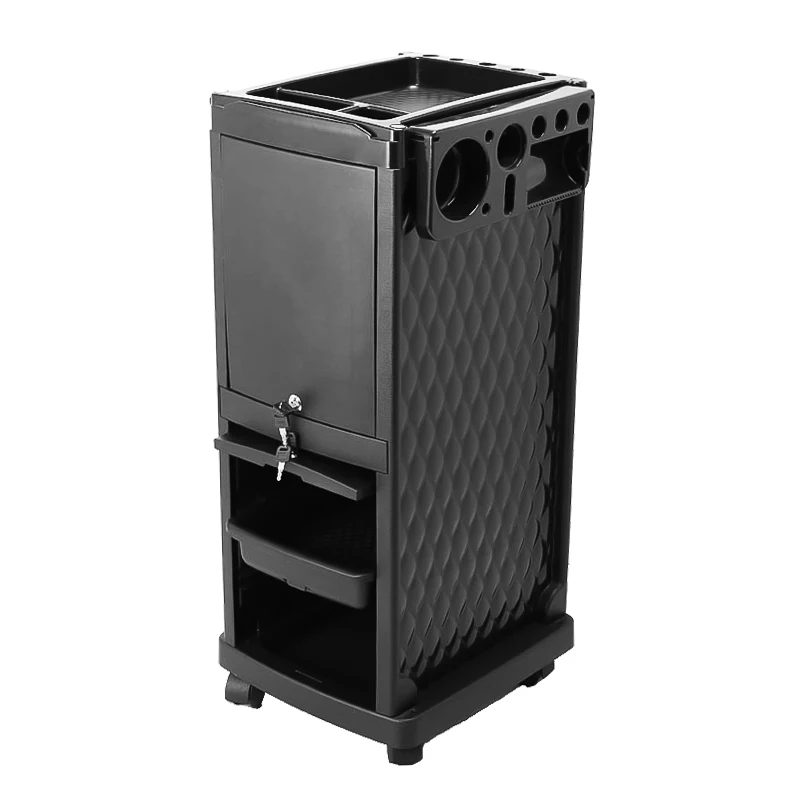 Modern Barber Shop Supplies Plastic Hair Salon Roller Trolley Cart with Lockable Storage Drawers for Hospital & Supermarket Use