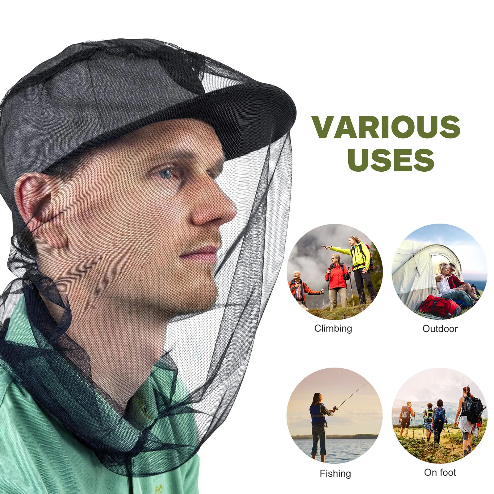 

3pcs Anti-Insect Mosquito Hat Head Net Face Mesh Covers Stretchy Rim For Camping Fishing Hiking Gardening Outdoor Supply