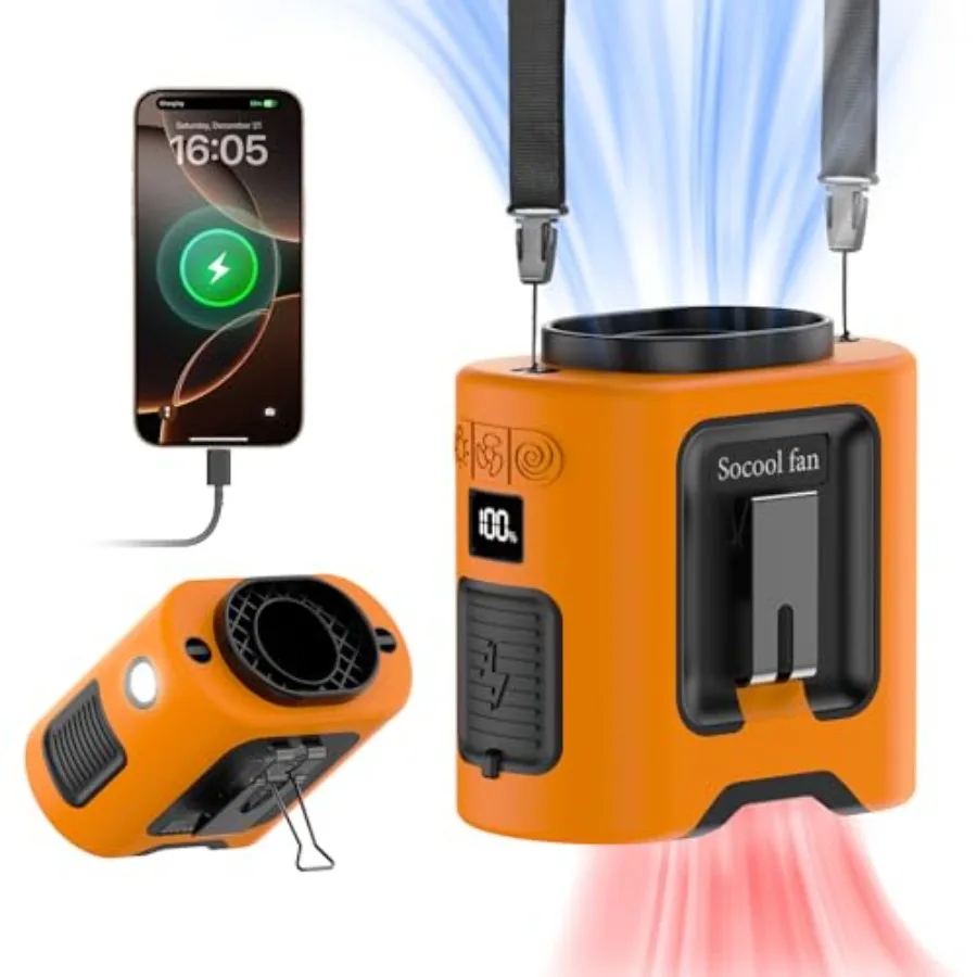 

Socool Portable Waist Fan Clip on Belt 360 Rotation Wearable Rechargeable Personal Shirt Fan 67H Cooling 5-Speed Battery Operat