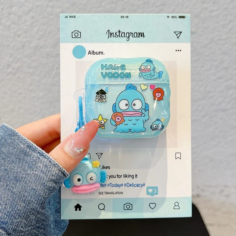 Cute Cartoon Sanrio Hangyodon Earphone Case For Airpods 1 2 3 4 Pro 2 3 Wireless Bluetooth Headset Protective Cover With Pendant