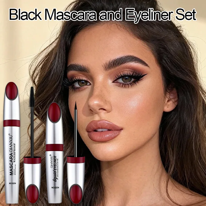 Kit de maquillaje para ojos, 2 unidades/juego, rímel resistente al agua y delineador líquido, voluminizador, resistente a las manchas, cosméticos para ojos de larga duración
