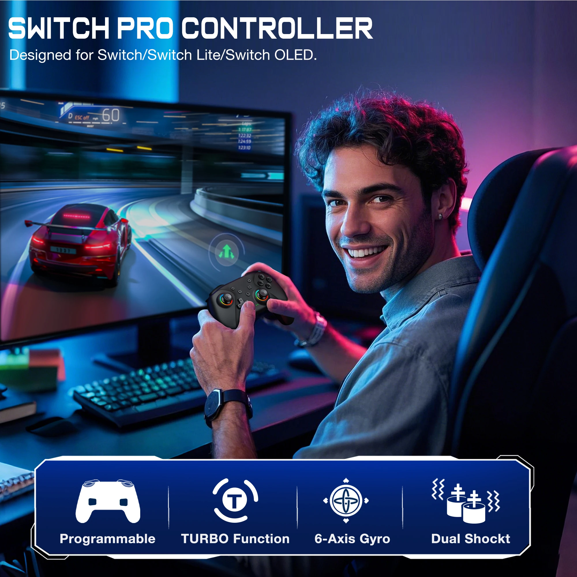 BEBONCOOL NC300 وحدة تحكم ألعاب مزدوجة القاعة RGB Light وحدة تحكم لاسلكية للتبديل/OLED/Lite/Android/IOS/PC/Steam gamepad #5