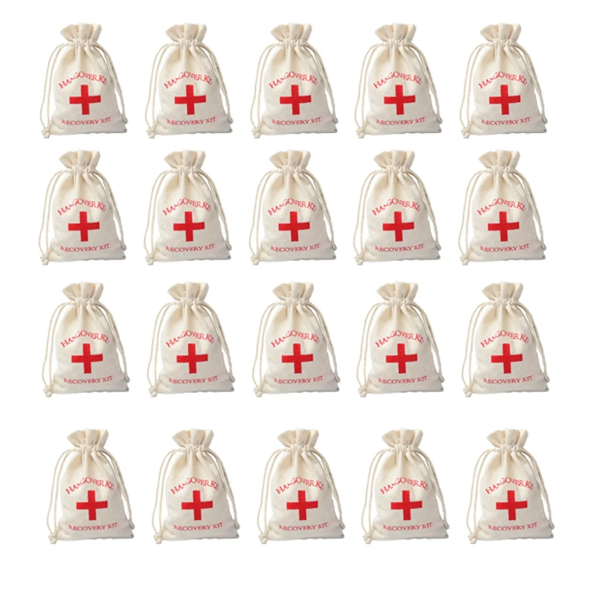 

20Pcs Wedding Favor Holder Bag Kit Bags for Guests Gift Red Cross Cotton Linen Pouches Festival Event Party