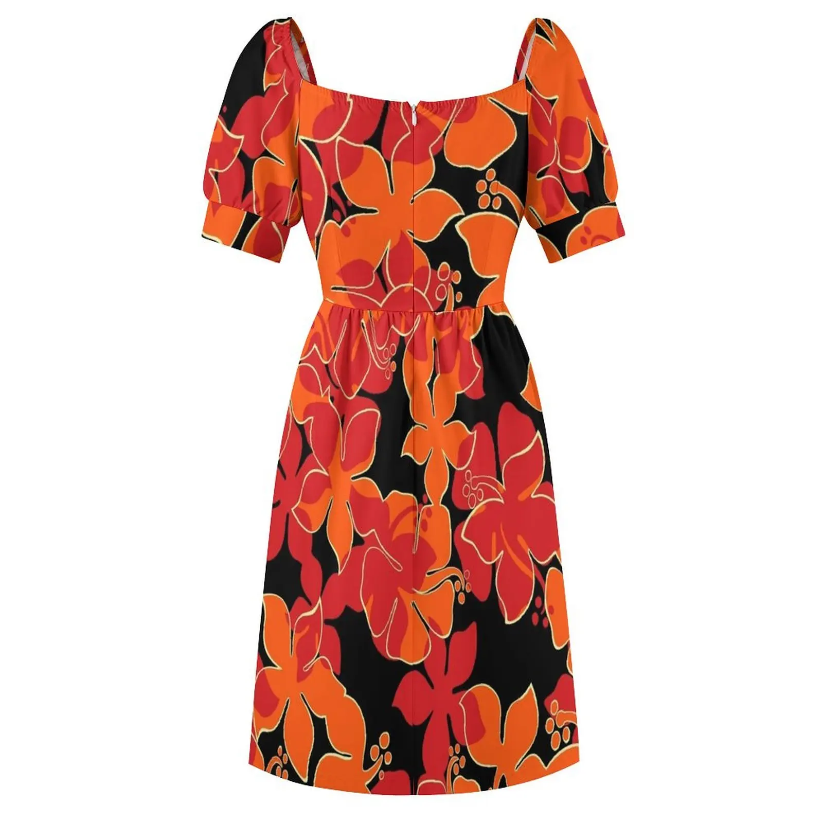 Hanalei havaiano floral camo aloha camisa estampada-vermelho, laranja e preto vestido de manga curta vestido feminino vestido de roupas femininas