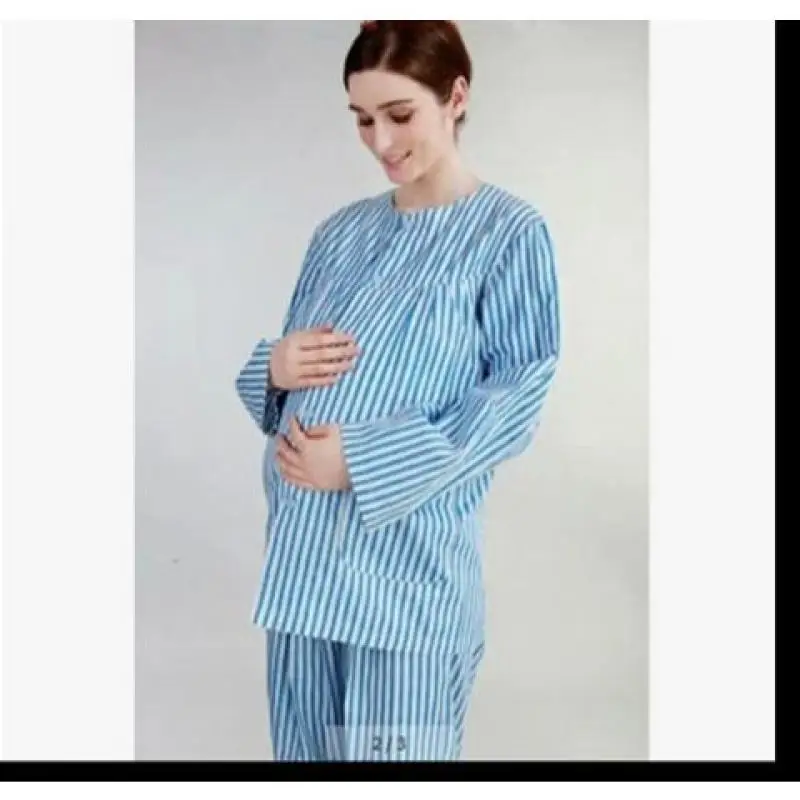 Hospital Maternity Clothing High-Quality Cotton Breathable Comfortable Maternity Clothing Simplicity Striped Top Pants Set