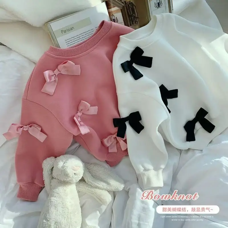 

Girls' Hoodie 2025 New Style Long Sleeved Children's Girls' Spring and Autumn Bow Top Fashionable Western-style Hoodie