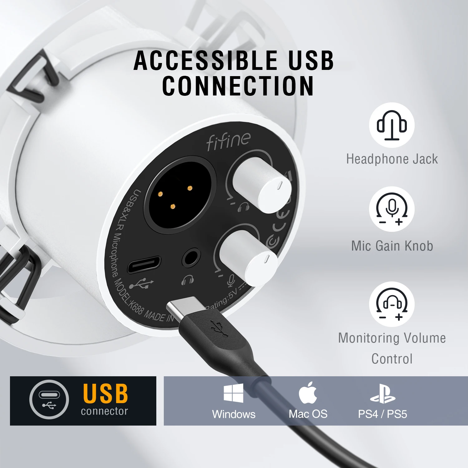 FIFINE K688W USB/XLR Dynamic Mic for Streaming