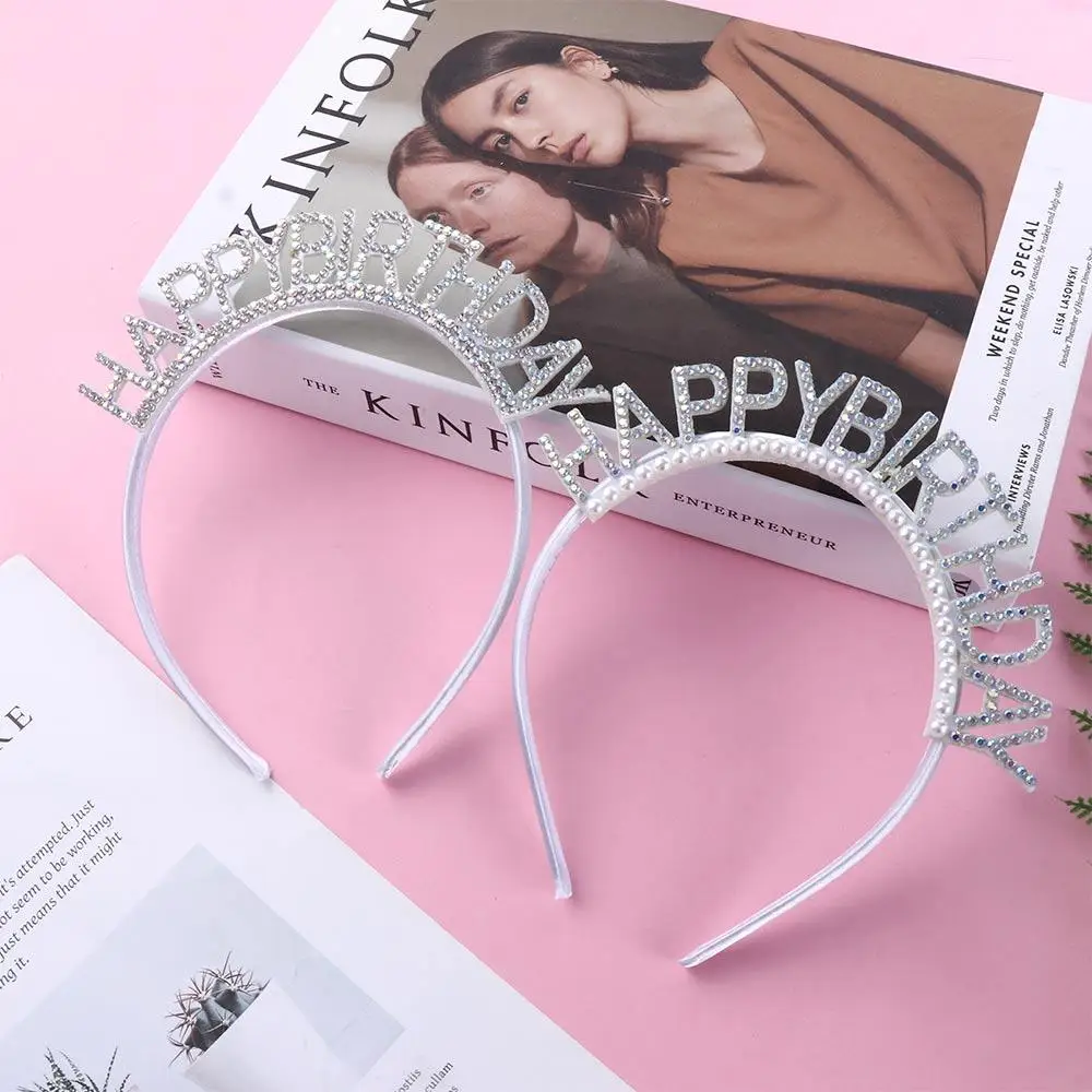 여성 달콤한 합금 편지 여왕 생일 선물 여성 쥬얼리 생일 머리 후프 생일 축하 머리띠 라인 석 크라운
