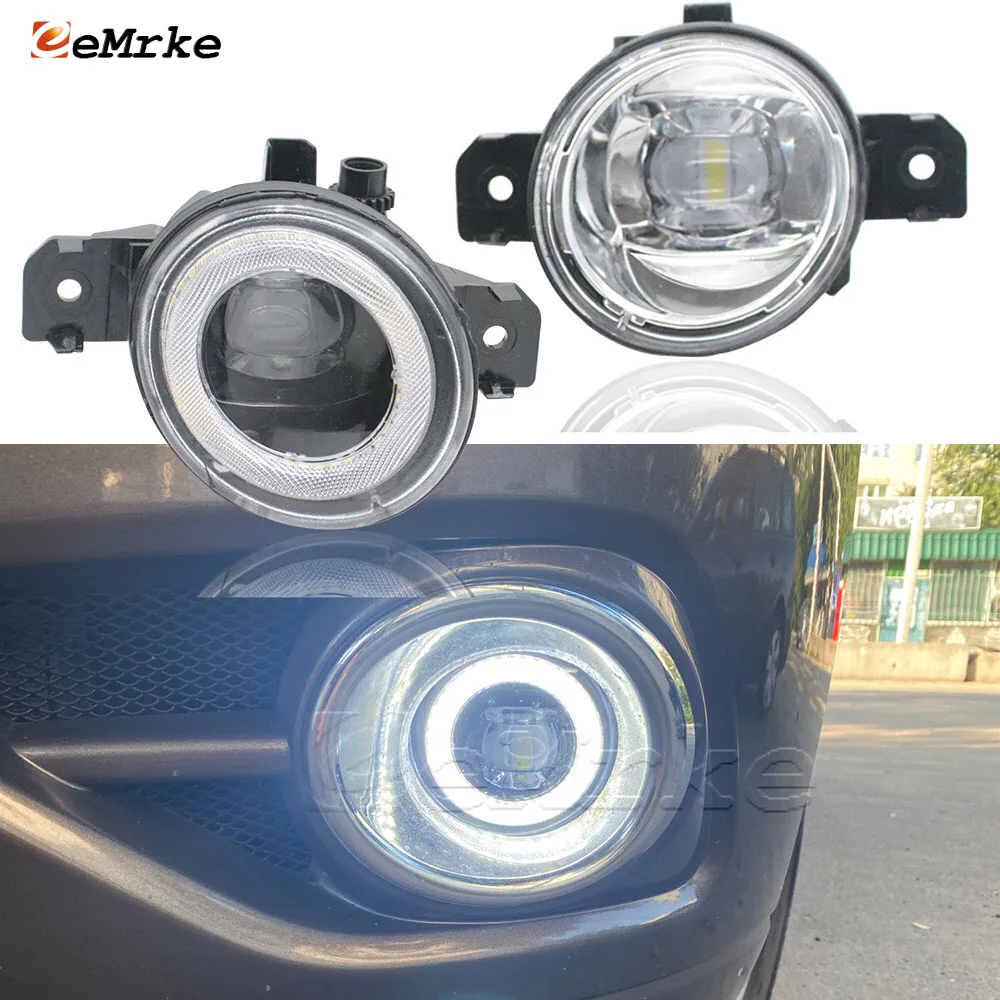 Pair LED Angel Eye Halo Daytime Running Lights + Car PTF Lens Fog Lamp Assembly for Nissan Pathfinder R52 2013 2014 2015 2016